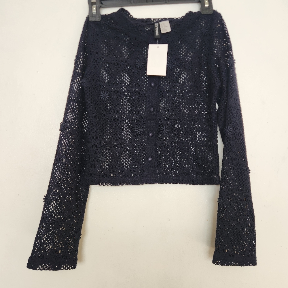 Elegant Navy Crochet Women's Top